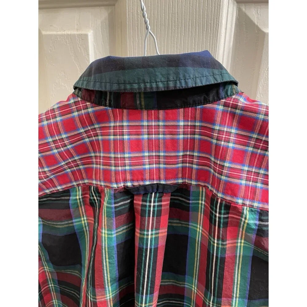 Vineyard Vines Womens Cotton Plaid Patch Shirt Sz 00 Color Block - Picture 8 of 11